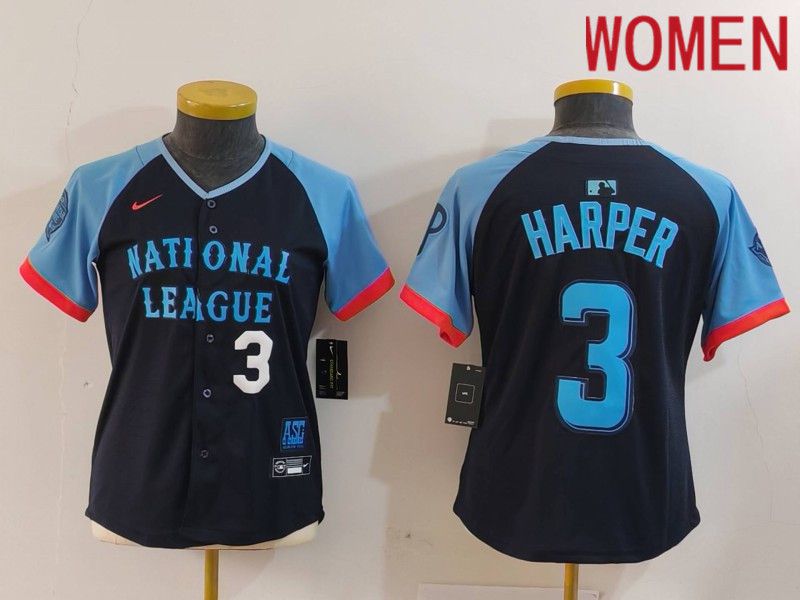 Women Philadelphia Phillies #3 Harper Blue All star 2024 Nike MLB Jersey style 2->women mlb jersey->Women Jersey